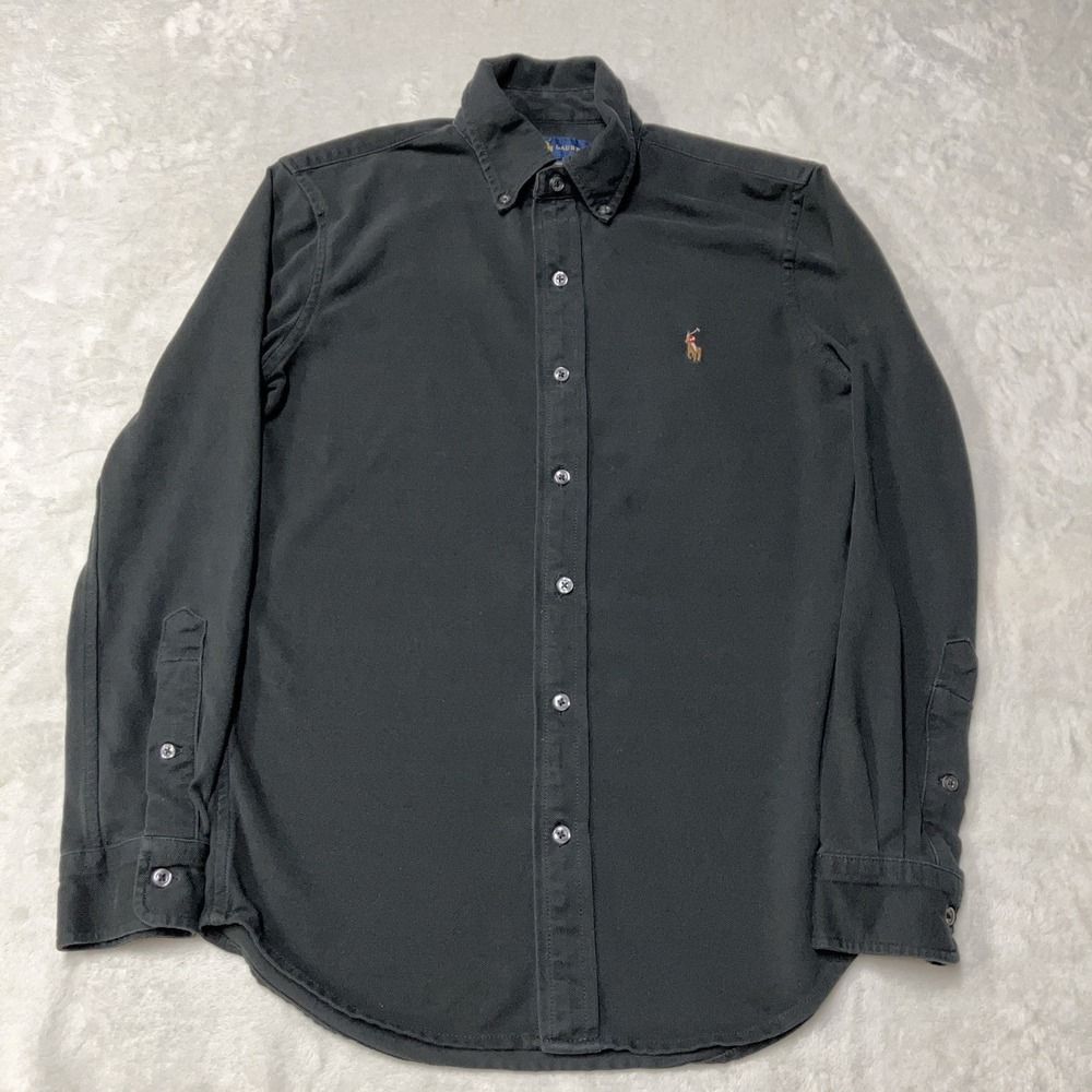 Polo Ralph Lauren Knit Oxford Button Down Shirt Black Flesh Pony Mens S *READ